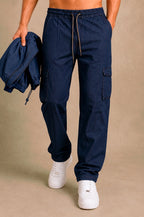 Premium Cotton-Tencel Non-Stretch Cargo Pants – Raw Indigo Blue