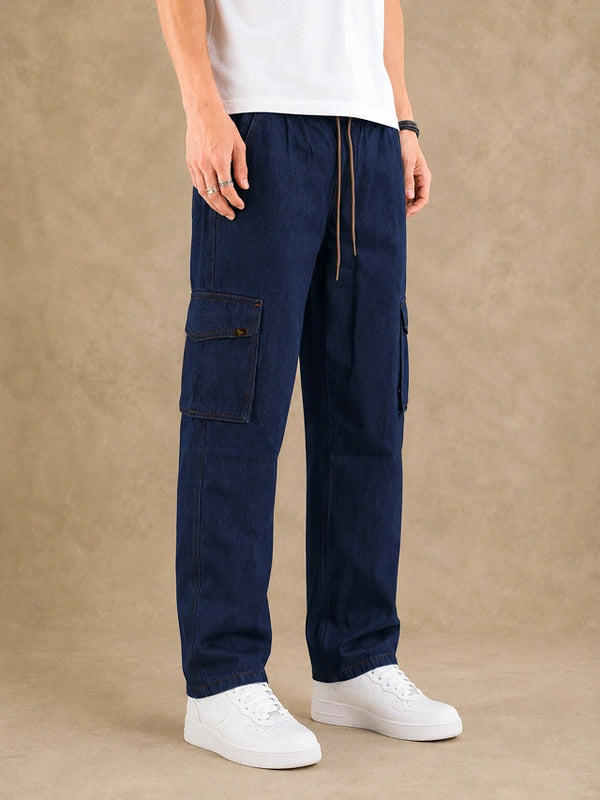 Premium Cotton-Tencel Non-Stretch Cargo Pants – Raw Indigo Blue