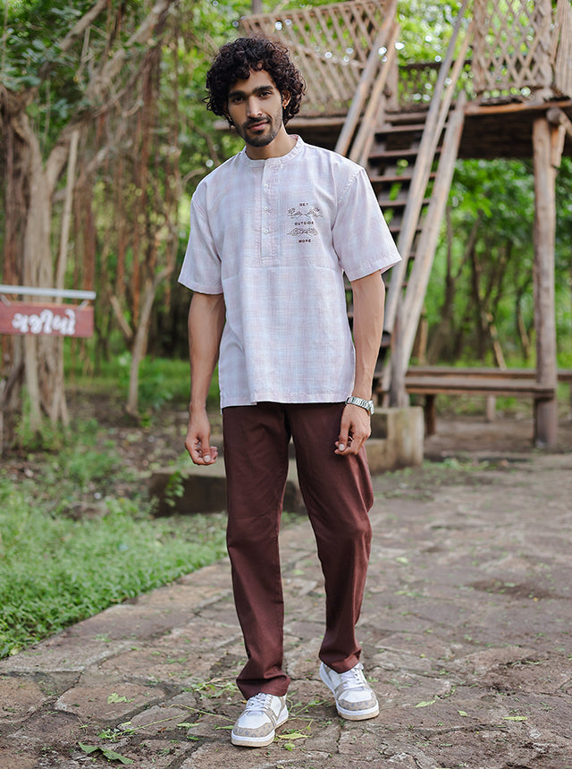 Textured Cotton-Blend Short Kurta – Soft Blush Pink