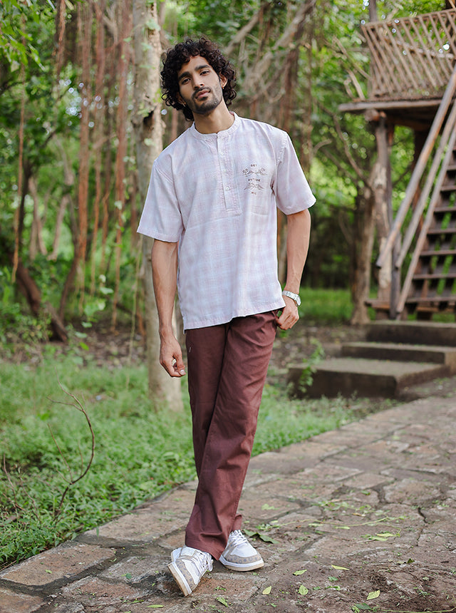 Textured Cotton-Blend Short Kurta – Soft Blush Pink