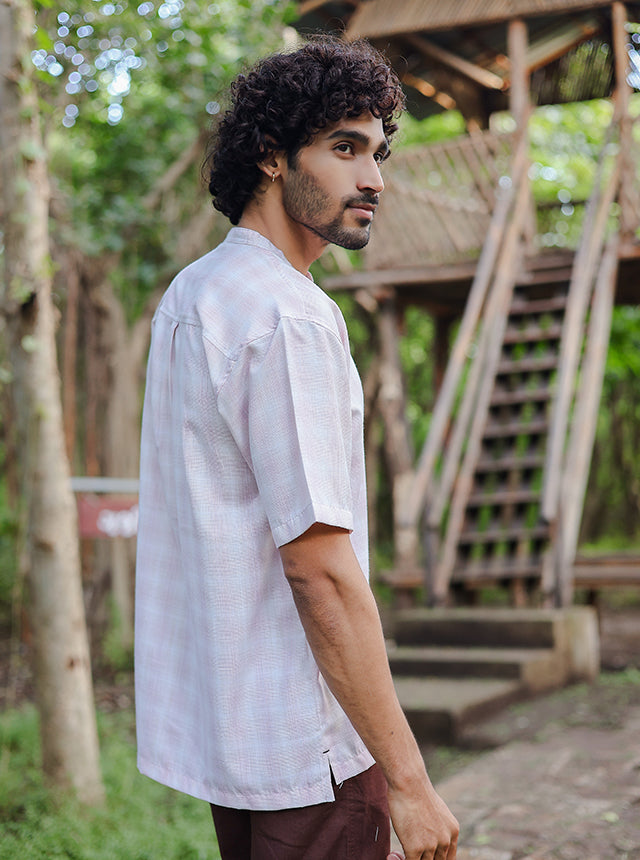 Textured Cotton-Blend Short Kurta – Soft Blush Pink
