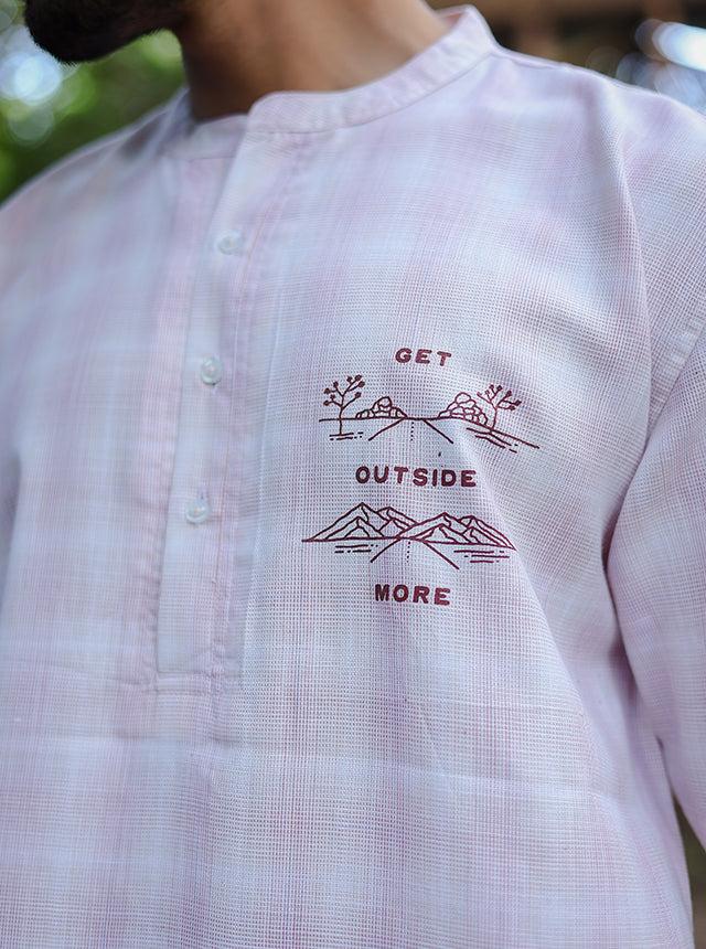 Textured Cotton-Blend Short Kurta – Soft Blush Pink