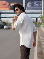 Desert Dusk Paneled Linen-Blend Shirt – 3/4 Sleeve