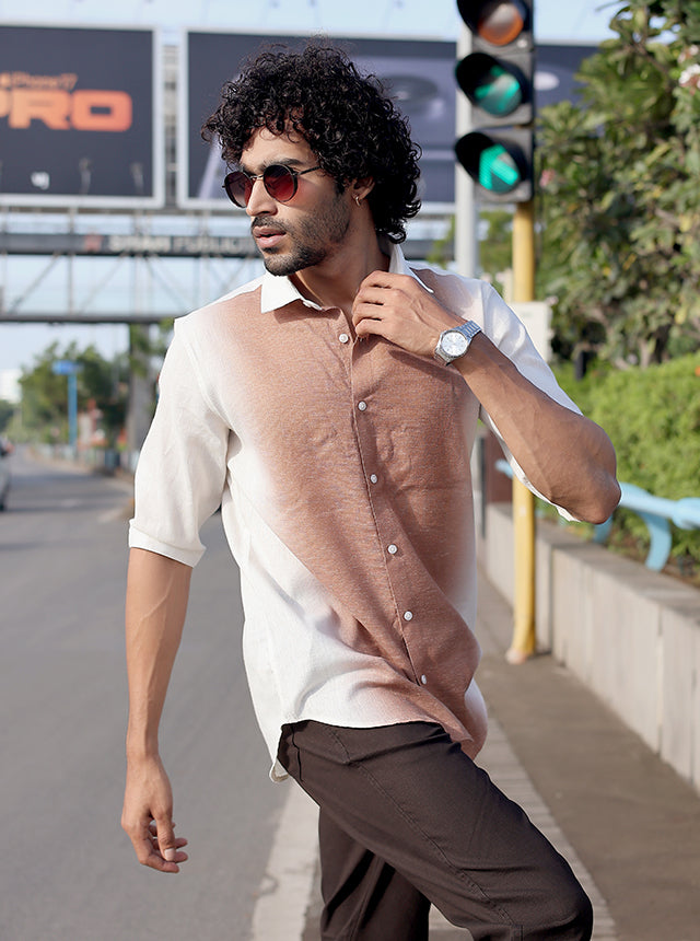 Desert Dusk Paneled Linen-Blend Shirt – 3/4 Sleeve