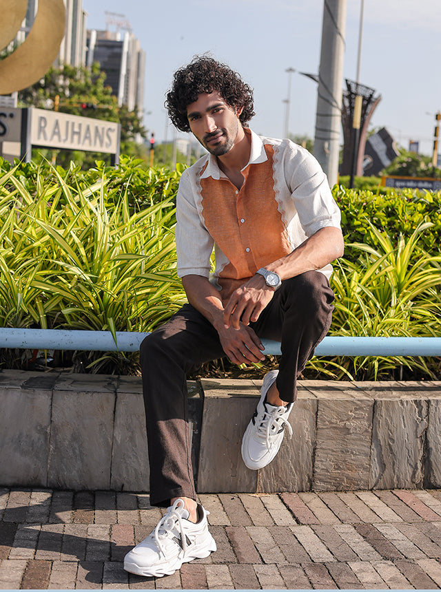 Earthbound Paneled Linen-Blend Shirt – 3/4 Sleeve Edition