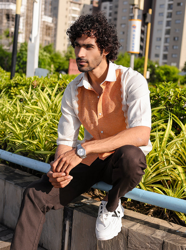 Earthbound Paneled Linen-Blend Shirt – 3/4 Sleeve Edition