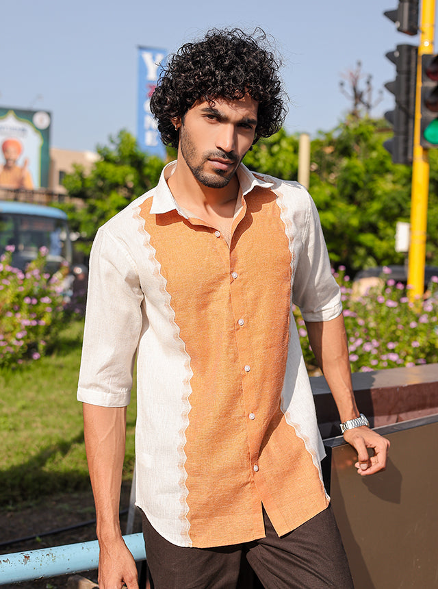 Earthbound Paneled Linen-Blend Shirt – 3/4 Sleeve Edition