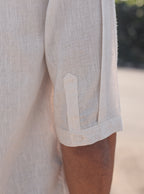 Desert Dusk Paneled Linen-Blend Shirt – 3/4 Sleeve