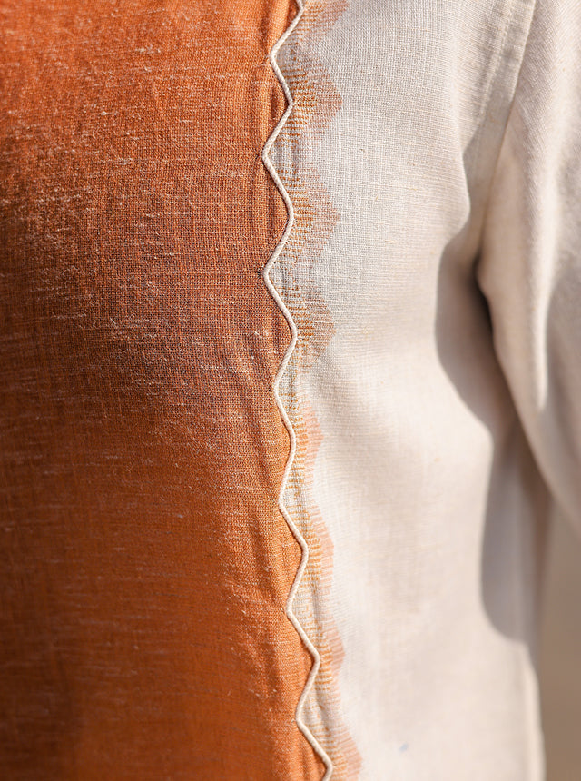 Earthbound Paneled Linen-Blend Shirt – 3/4 Sleeve Edition