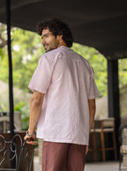 Wanderlust Embroidered Linen-Cotton Short Kurta – Blush Pink