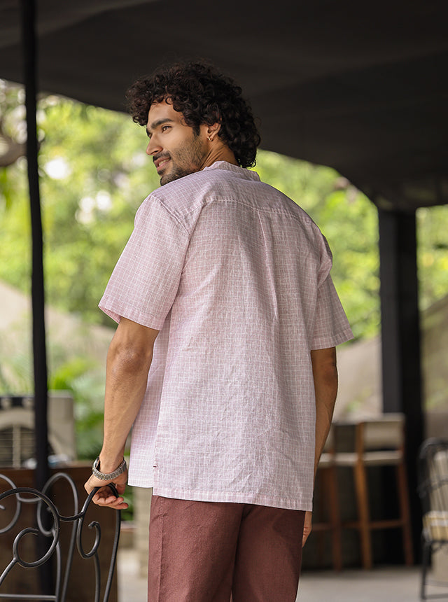 Wanderlust Embroidered Linen-Cotton Short Kurta – Blush Pink