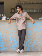 Artisanal Rose Floral Cotton Slub Shirt – Hand-Illustrated Botanical Print