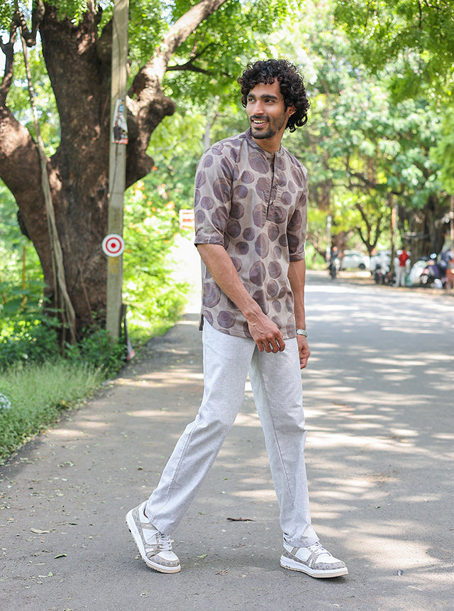 Earthy Pebble Print Short Kurta – Premium Cotton Viscose Blend