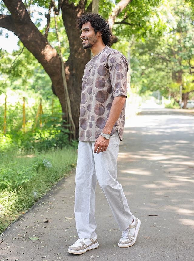 Earthy Pebble Print Short Kurta – Premium Cotton Viscose Blend