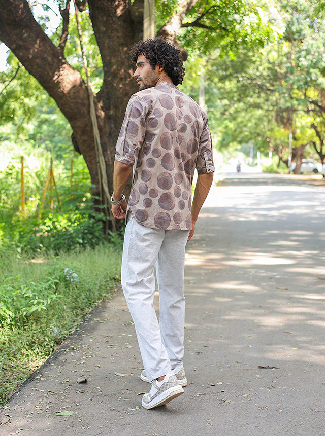 Earthy Pebble Print Short Kurta – Premium Cotton Viscose Blend