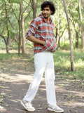 Men’s Premium 100% Brushing Cotton Plaid Hoodie – Rust & Grey Checkered Pullover
