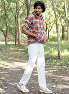 Men’s Premium 100% Brushing Cotton Plaid Hoodie – Rust & Grey Checkered Pullover