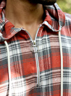 Men’s Premium 100% Brushing Cotton Plaid Hoodie – Rust & Grey Checkered Pullover
