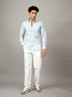 Sky Blue Floral Artisanal Linen Shirt – Contrast Edition