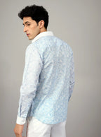 Sky Blue Floral Artisanal Linen Shirt – Contrast Edition