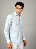 Sky Blue Floral Artisanal Linen Shirt – Contrast Edition