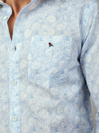 Sky Blue Floral Artisanal Linen Shirt – Contrast Edition