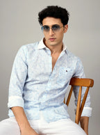 Sky Blue Floral Artisanal Linen Shirt – Contrast Edition