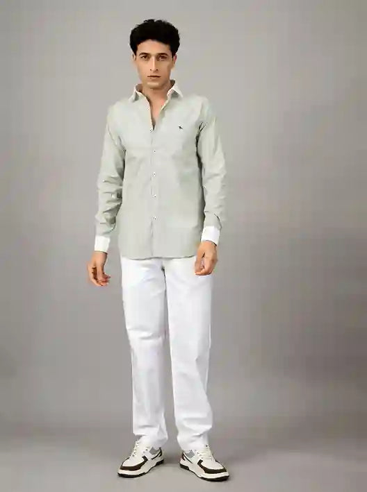 Premium Grey Micro-Stripe 100% Cotton Shirt | Contrast Collar & Cuffs