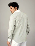 Premium Grey Micro-Stripe 100% Cotton Shirt | Contrast Collar & Cuffs