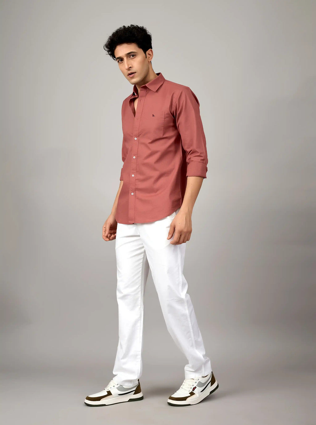 Men’s Dusty Rose Cotton-Linen Blend Slim Fit Shirt