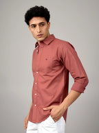 Men’s Dusty Rose Cotton-Linen Blend Slim Fit Shirt
