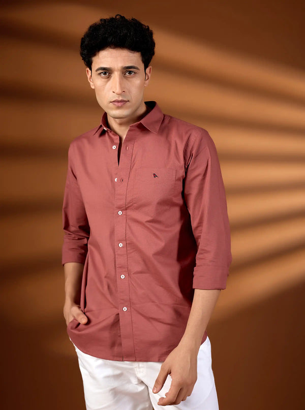 Men’s Dusty Rose Cotton-Linen Blend Slim Fit Shirt