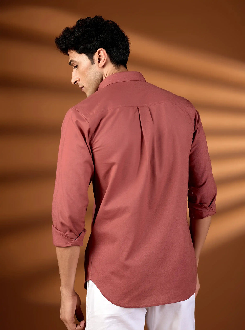 Men’s Dusty Rose Cotton-Linen Blend Slim Fit Shirt