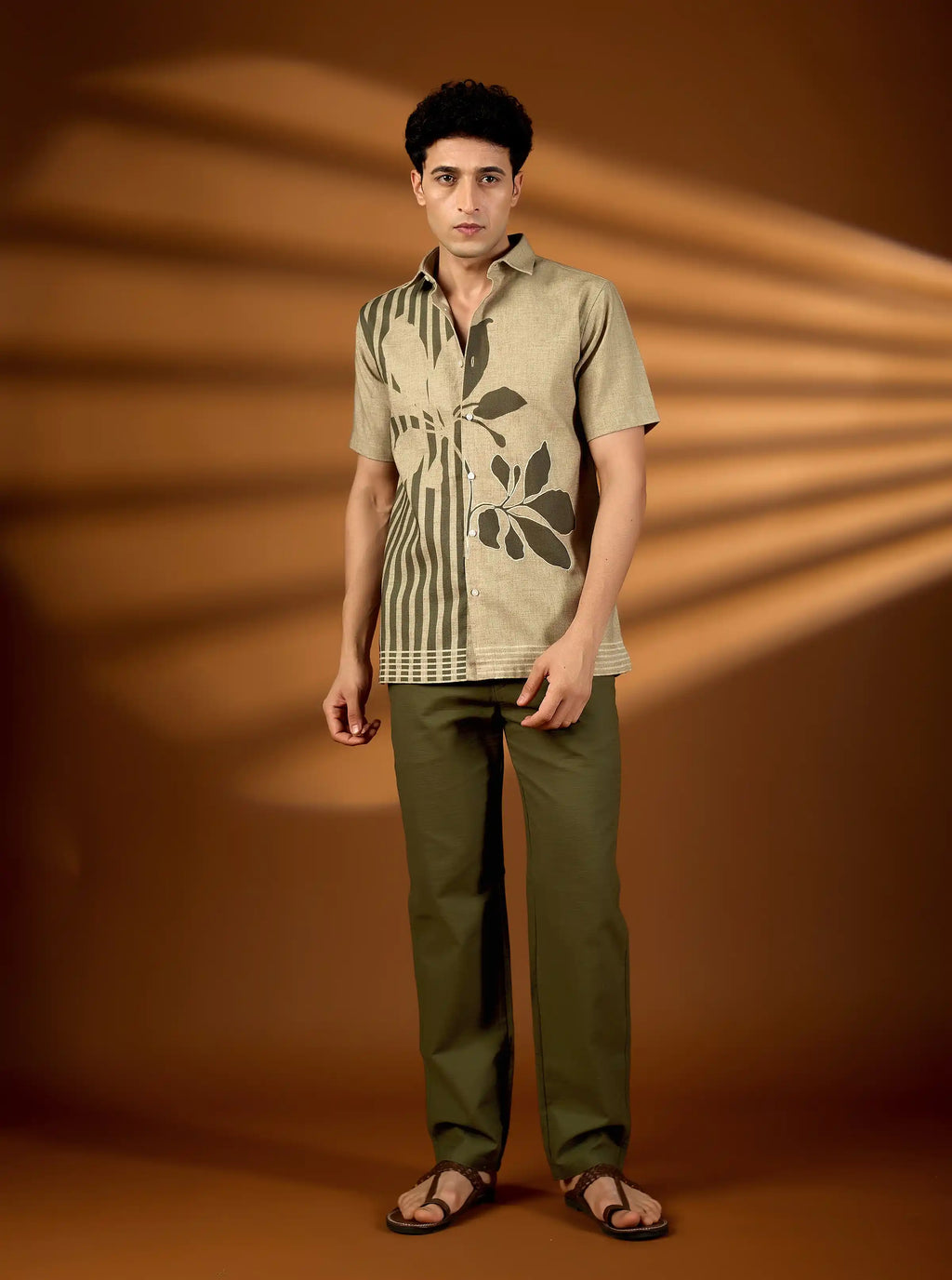 The Earth-Tone Asymmetric Print Shirt | Premium Cotton Slub