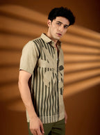 The Earth-Tone Asymmetric Print Shirt | Premium Cotton Slub