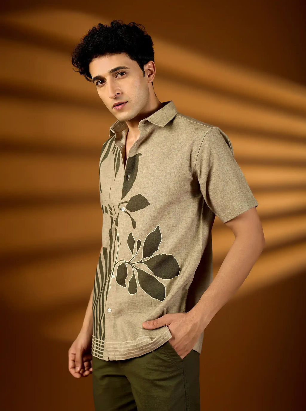 The Earth-Tone Asymmetric Print Shirt | Premium Cotton Slub