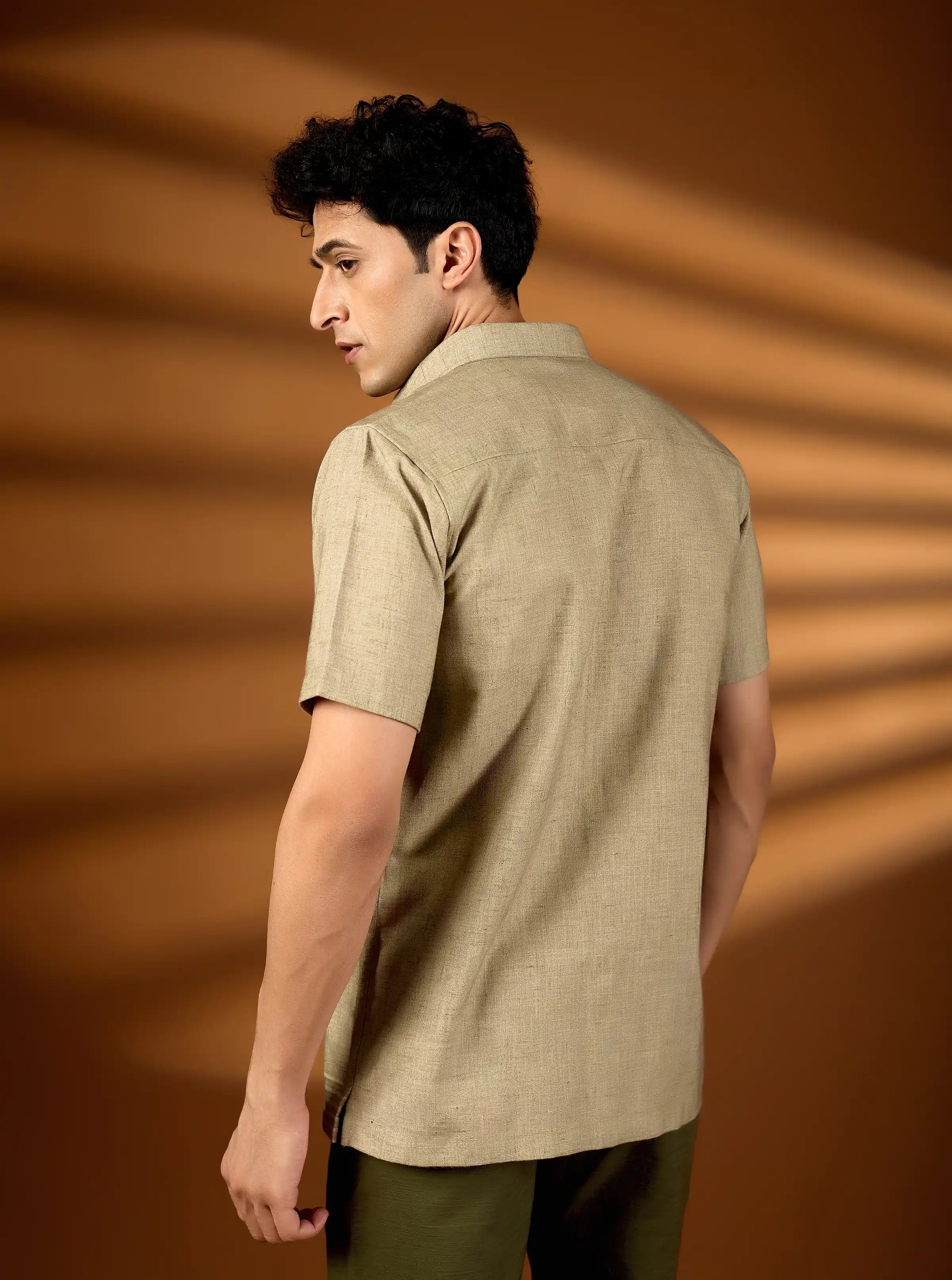 The Earth-Tone Asymmetric Print Shirt | Premium Cotton Slub