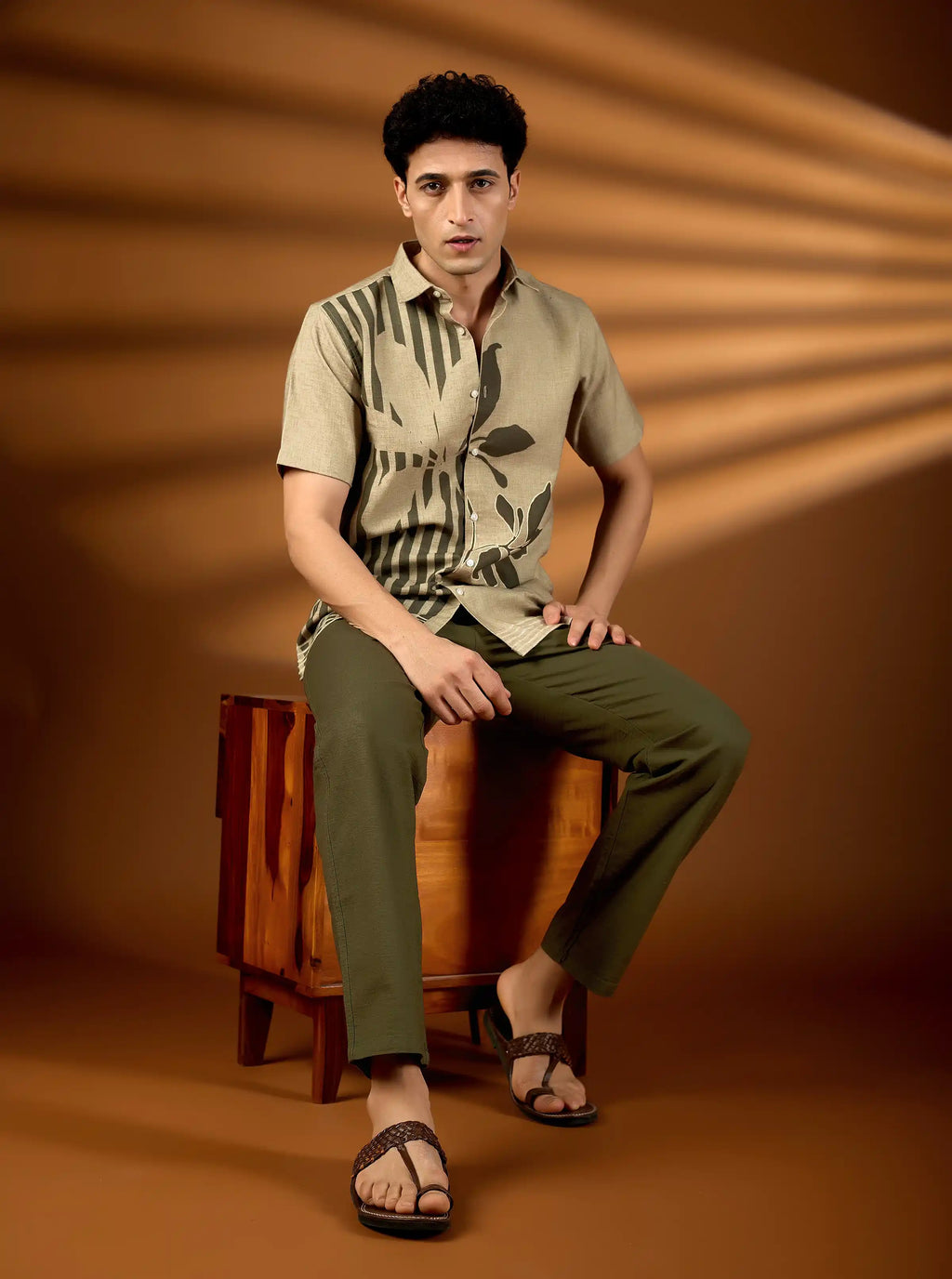 The Earth-Tone Asymmetric Print Shirt | Premium Cotton Slub