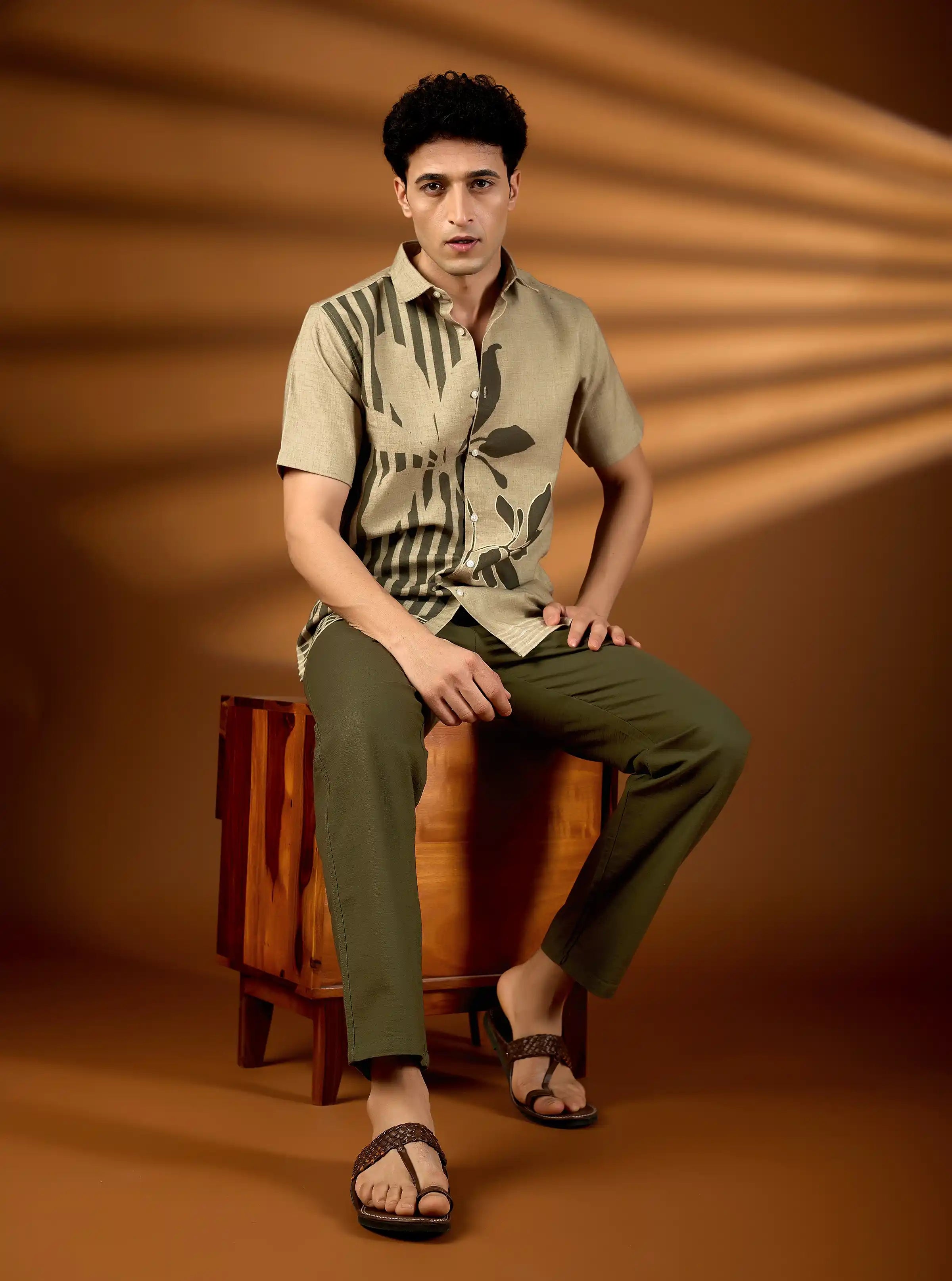 The Earth-Tone Asymmetric Print Shirt | Premium Cotton Slub