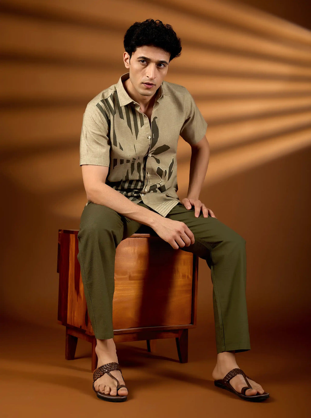 The Earth-Tone Asymmetric Print Shirt | Premium Cotton Slub
