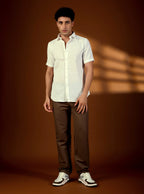Men’s White Cotton-Linen Textured Short Sleeve Shirt – Premium Summer Essential