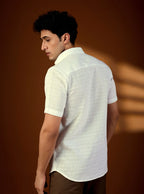 Men’s White Cotton-Linen Textured Short Sleeve Shirt – Premium Summer Essential