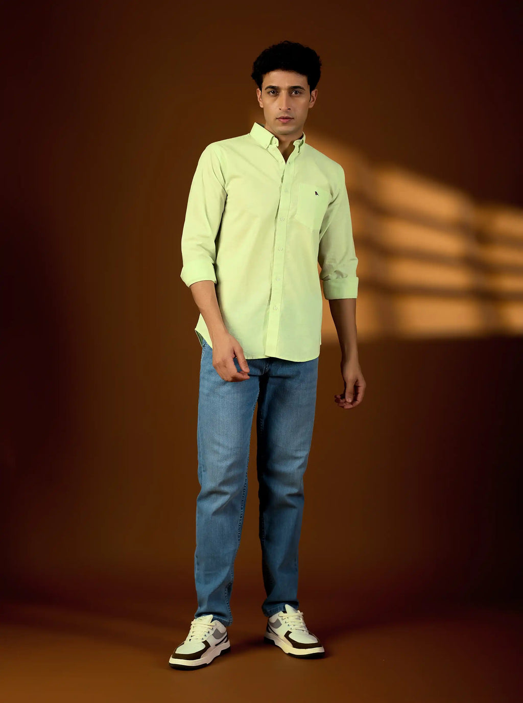 Men’s Premium Lime Green Cotton-Linen Blend Shirt – Breathable Casual Fit