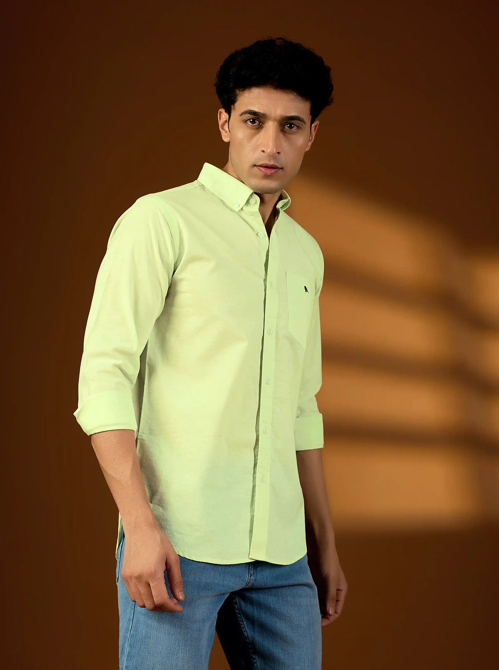 Men’s Premium Lime Green Cotton-Linen Blend Shirt – Breathable Casual Fit