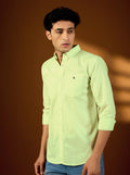 Men’s Premium Lime Green Cotton-Linen Blend Shirt – Breathable Casual Fit