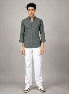 Premium Charcoal Cotton-Linen Button-Down Shirt – Slim Fit