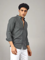 Premium Charcoal Cotton-Linen Button-Down Shirt – Slim Fit