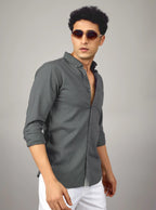 Premium Charcoal Cotton-Linen Button-Down Shirt – Slim Fit