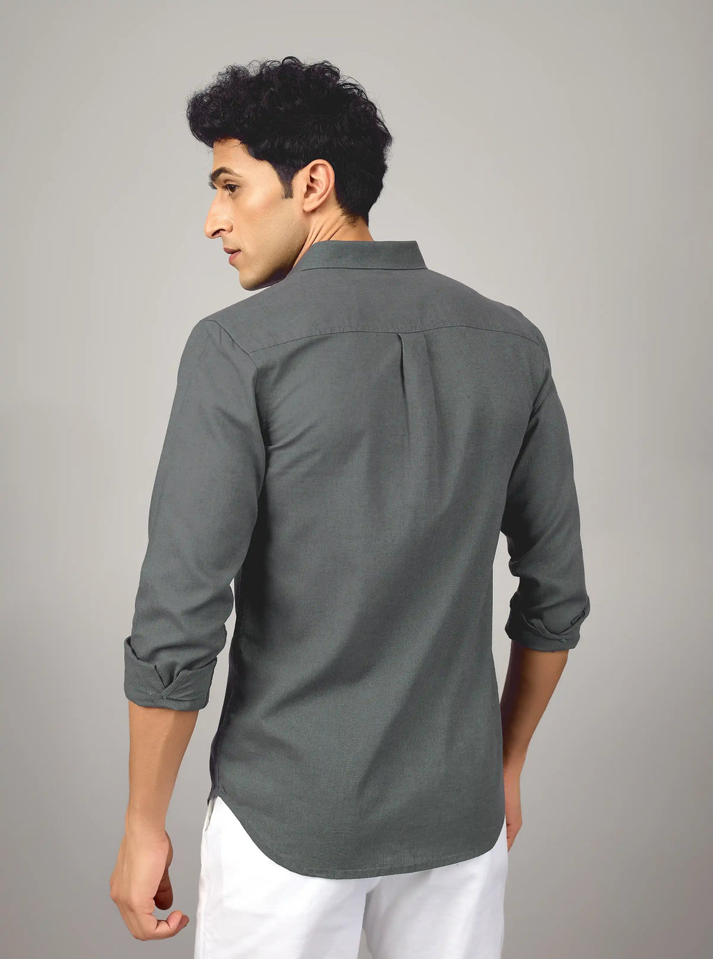 Premium Charcoal Cotton-Linen Button-Down Shirt – Slim Fit