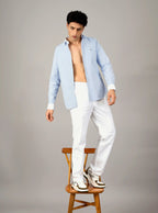 Sky Blue Micro-Stripe Cotton Shirt with Contrast Trims